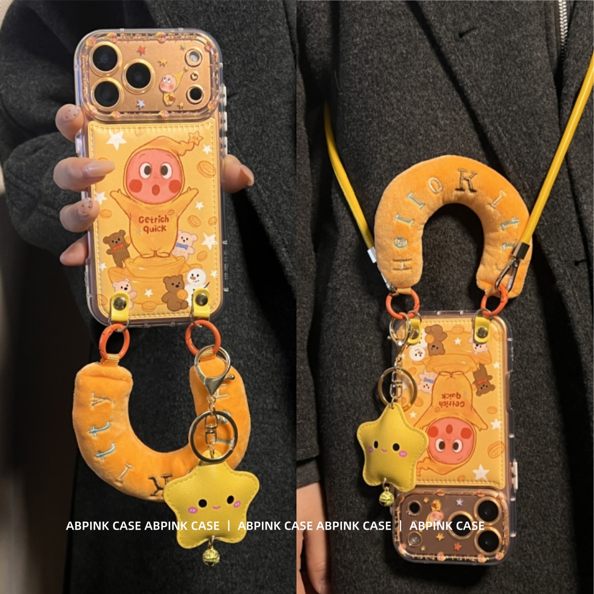 可爱卡通元宝星星公仔透明皮纹适用iPhone17ProMax苹果16手机壳15