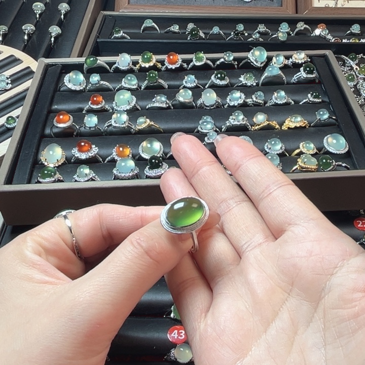 蛇纹石玉银S925镶嵌戒指