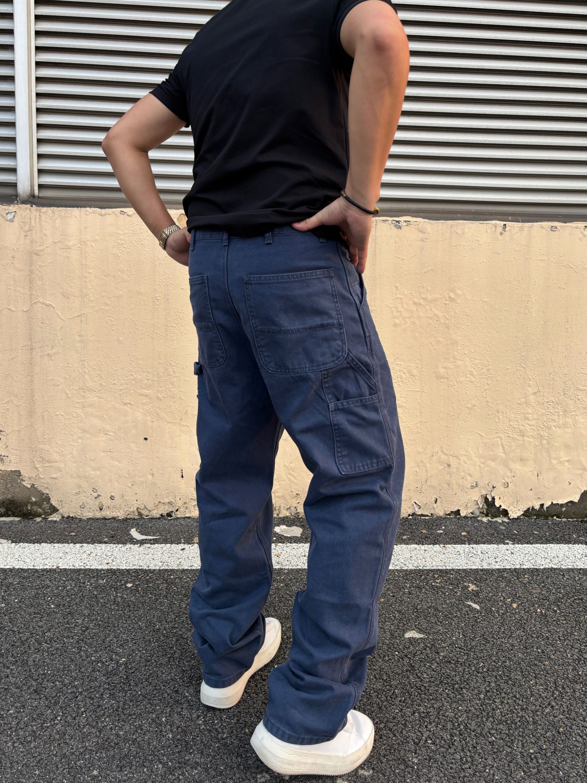 SOS 25秋季重磅水洗蓝色法工裤美式复古百搭直筒伐木工装休闲裤潮