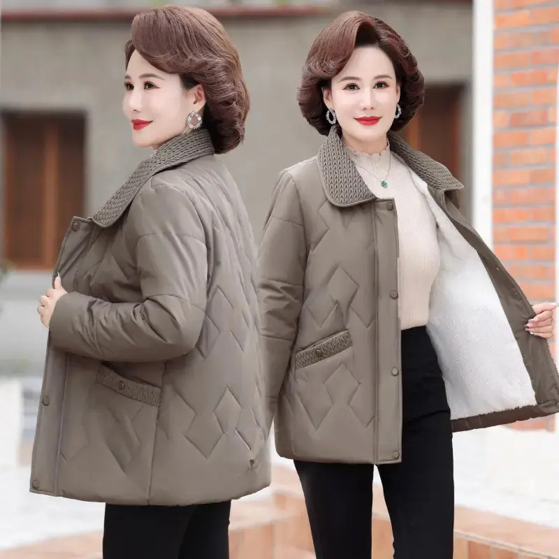 A034翻领新款色翻领洋气棉袄中老年妈妈冬季保暖外套棉服加绒加厚