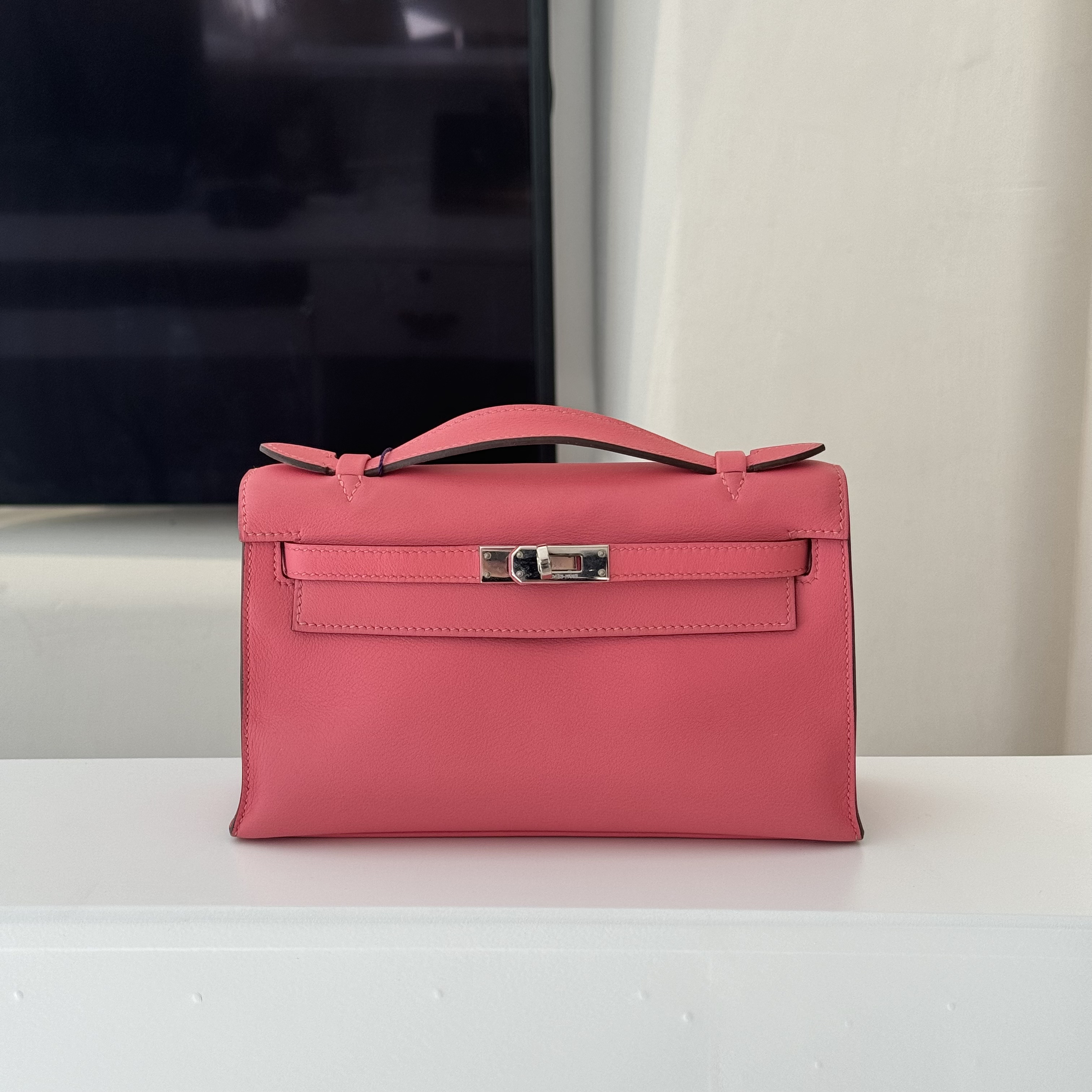 95新 Hermes/爱马仕 miniKelly一代唇膏粉银扣s皮x刻/0000