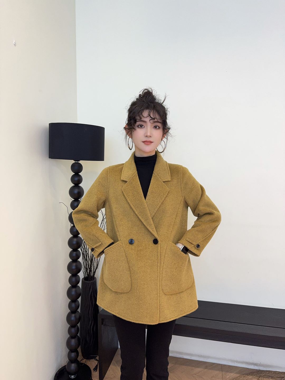 中长款双面羊毛大衣冬款时尚百搭韩版毛呢修身显瘦双面大衣18026