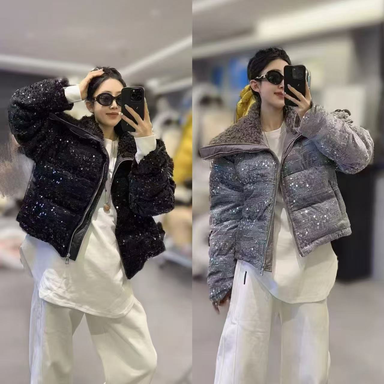 789胖mm大码高品质棉服冬季海军领亮片防寒年轻棉服棉衣外套