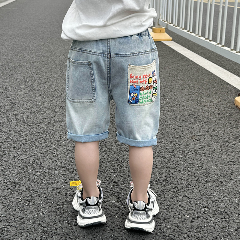 男童夏季薄款牛仔短裤2025新款小男孩潮酷洋气百搭男宝夏装七分裤