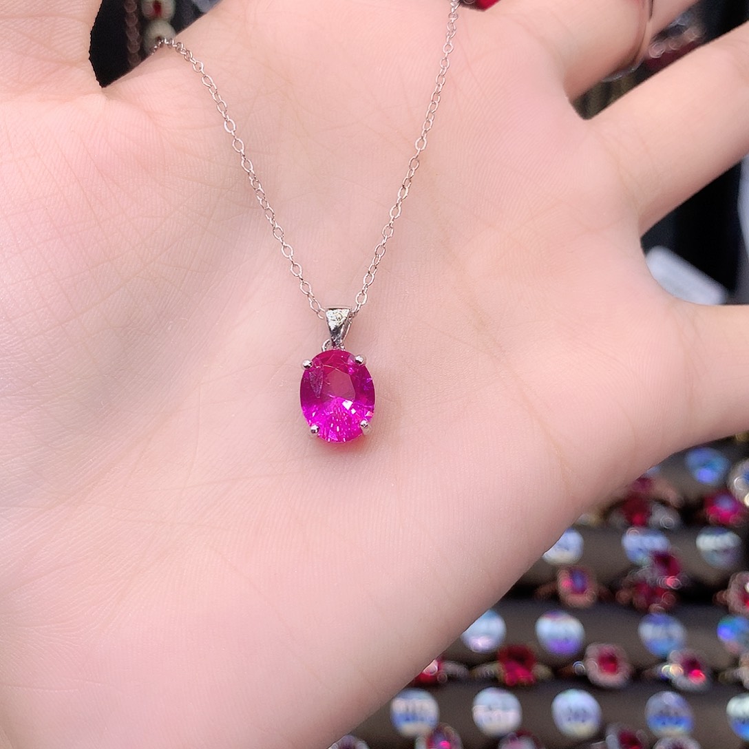 蓝宝石颈饰银S925镶嵌810白