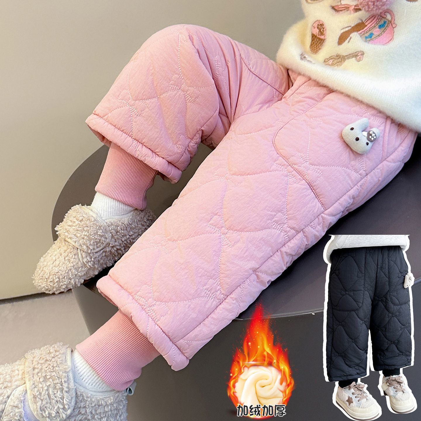 女童裤子冬季一条过冬2025新款加绒女宝宝三层加厚外穿兔子棉裤