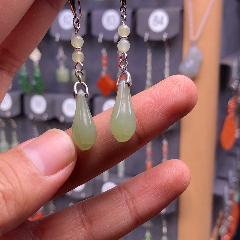 【闪购商品】和田玉耳饰银S925镶嵌