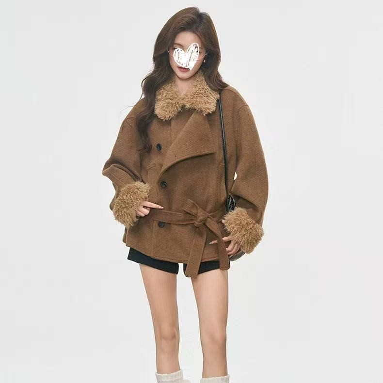 「羊毛+棉」毛领毛袖加厚大衣女2025秋冬新款外套赫本风高级感款