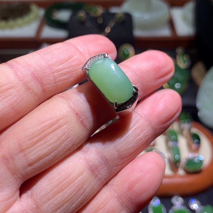 和田玉戒指银S925镶嵌