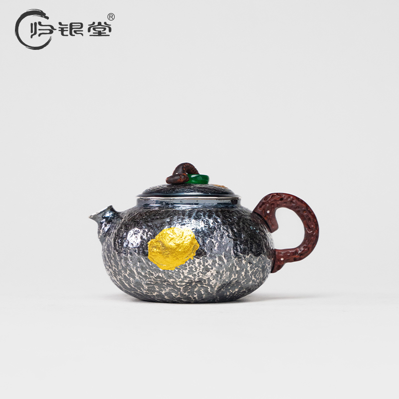 归银堂足银999复古镀金侘寂风小泡茶壶家用手工茶壶功夫茶壶茶具