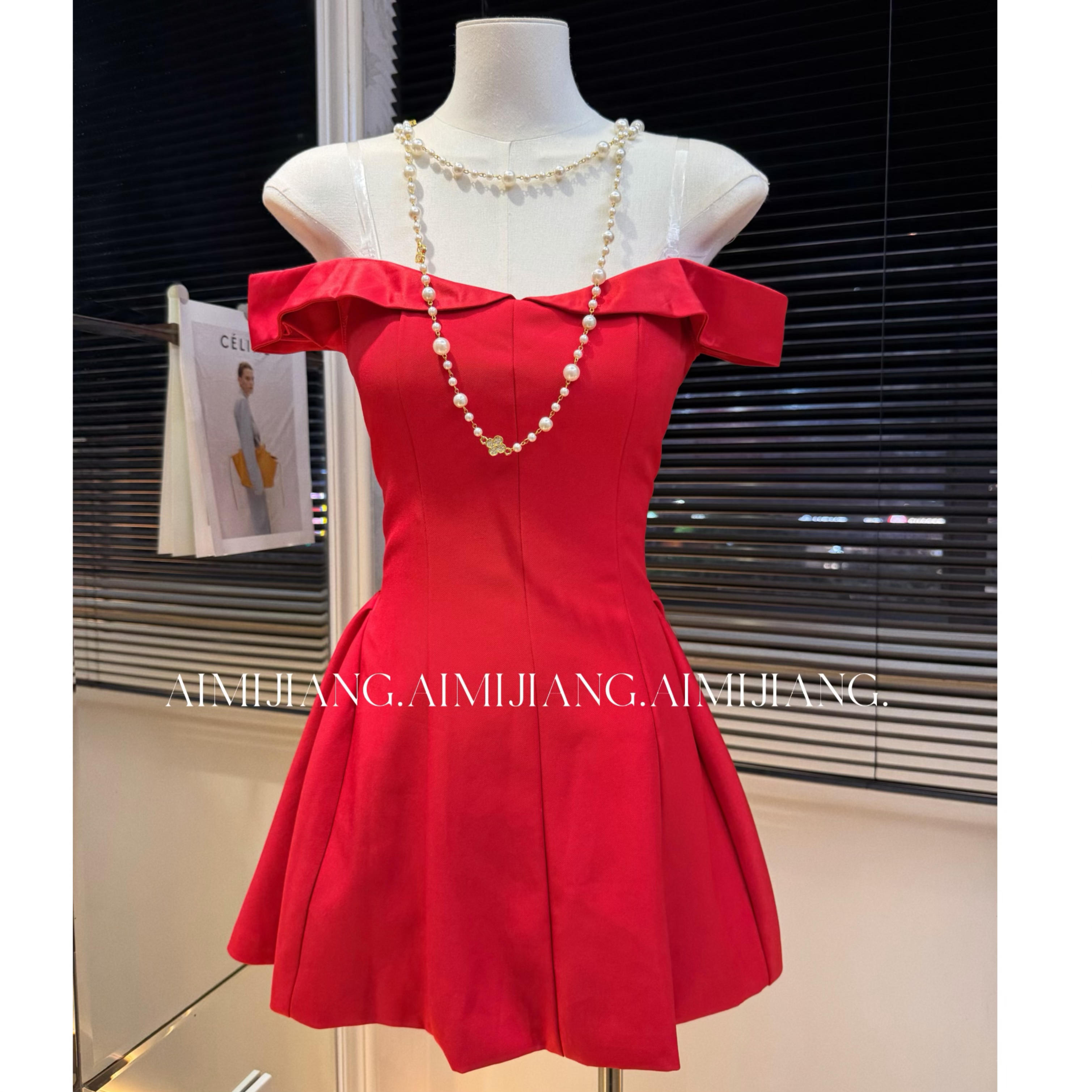 黑色一字肩连衣裙女高级感party小礼服成人礼收腰公主裙生日裙子