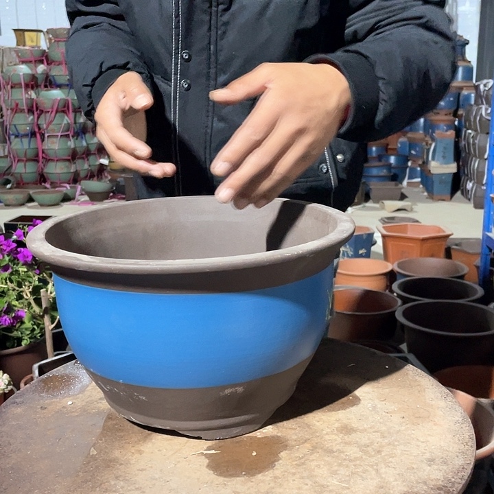 紫砂蓝色牡丹花花盆30