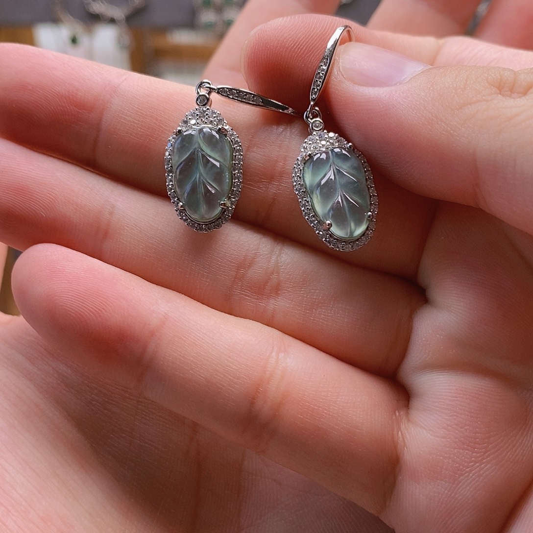 净***心翡翠银S925镶嵌耳饰