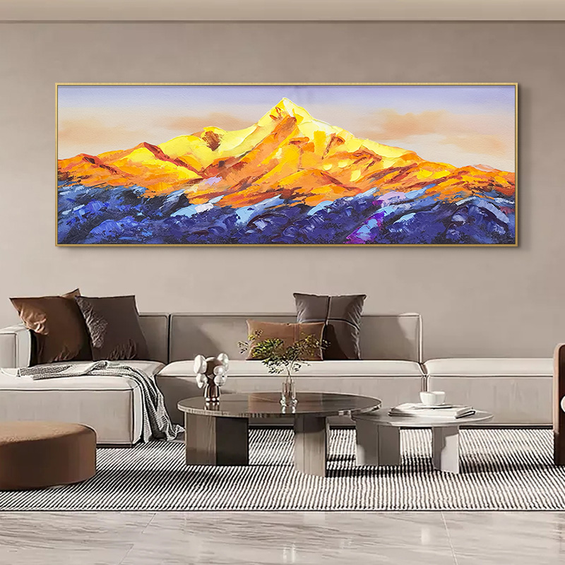 砂岩厚油肌理画金山客厅背景墙日照金山手工现代装饰画金山70200