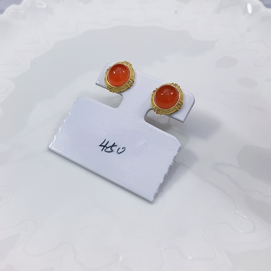 南红玛瑙耳饰银S925镶嵌