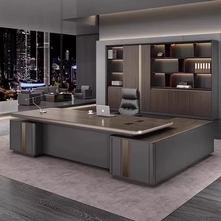 华祖大班台老板桌高档总经理办公室桌子组合烤漆简约轻奢总裁桌椅