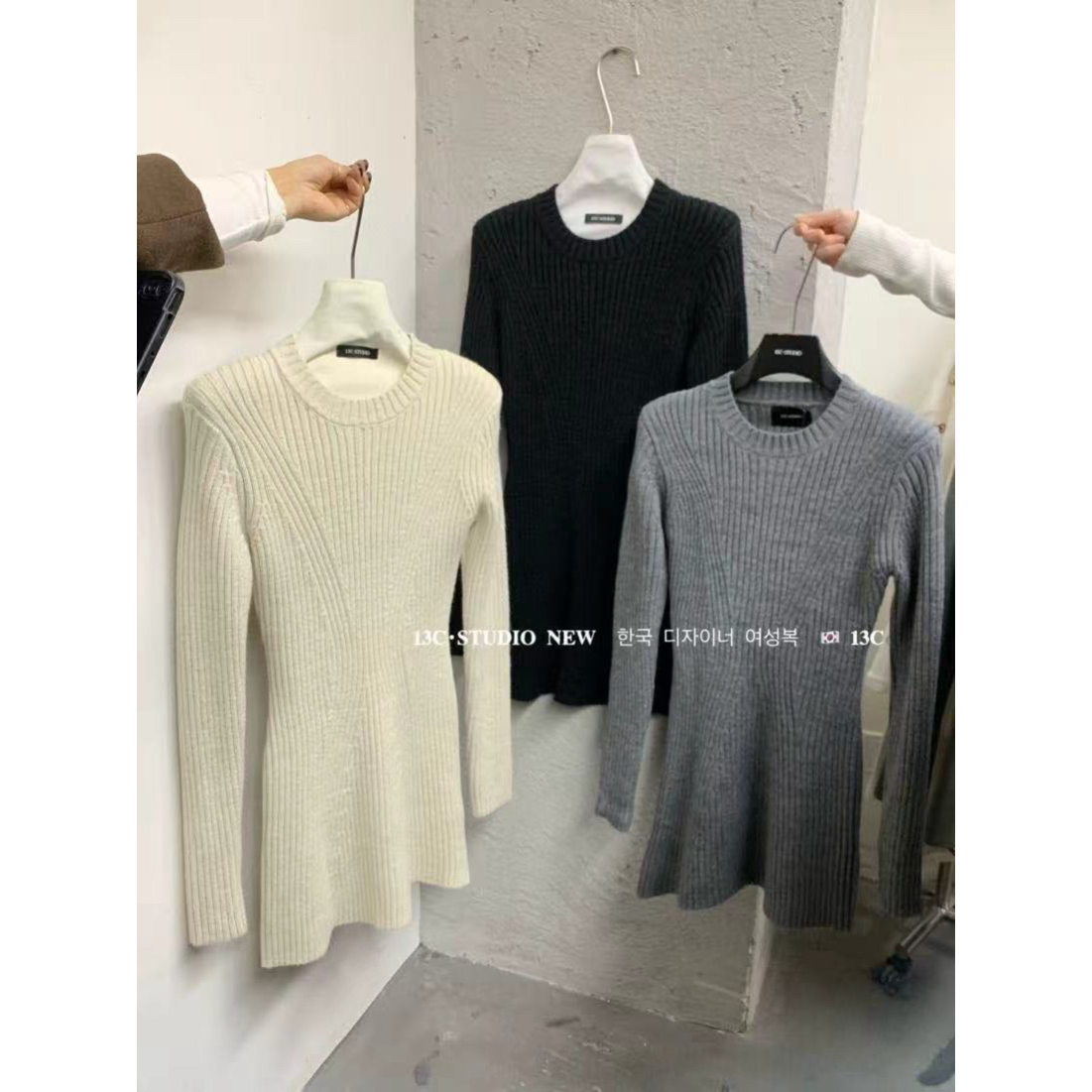 13C （113c1869#）有厚度的毛织- 圆领百搭显腰身针织裙 12-23