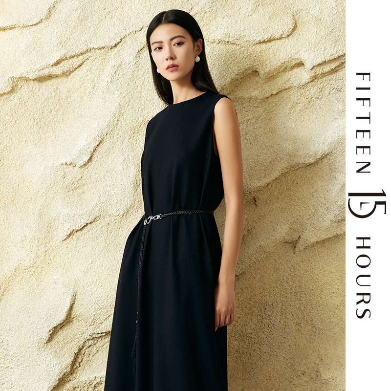 15小时冬羊毛流苏腰带简约百搭显瘦无袖连衣裙HK4458L