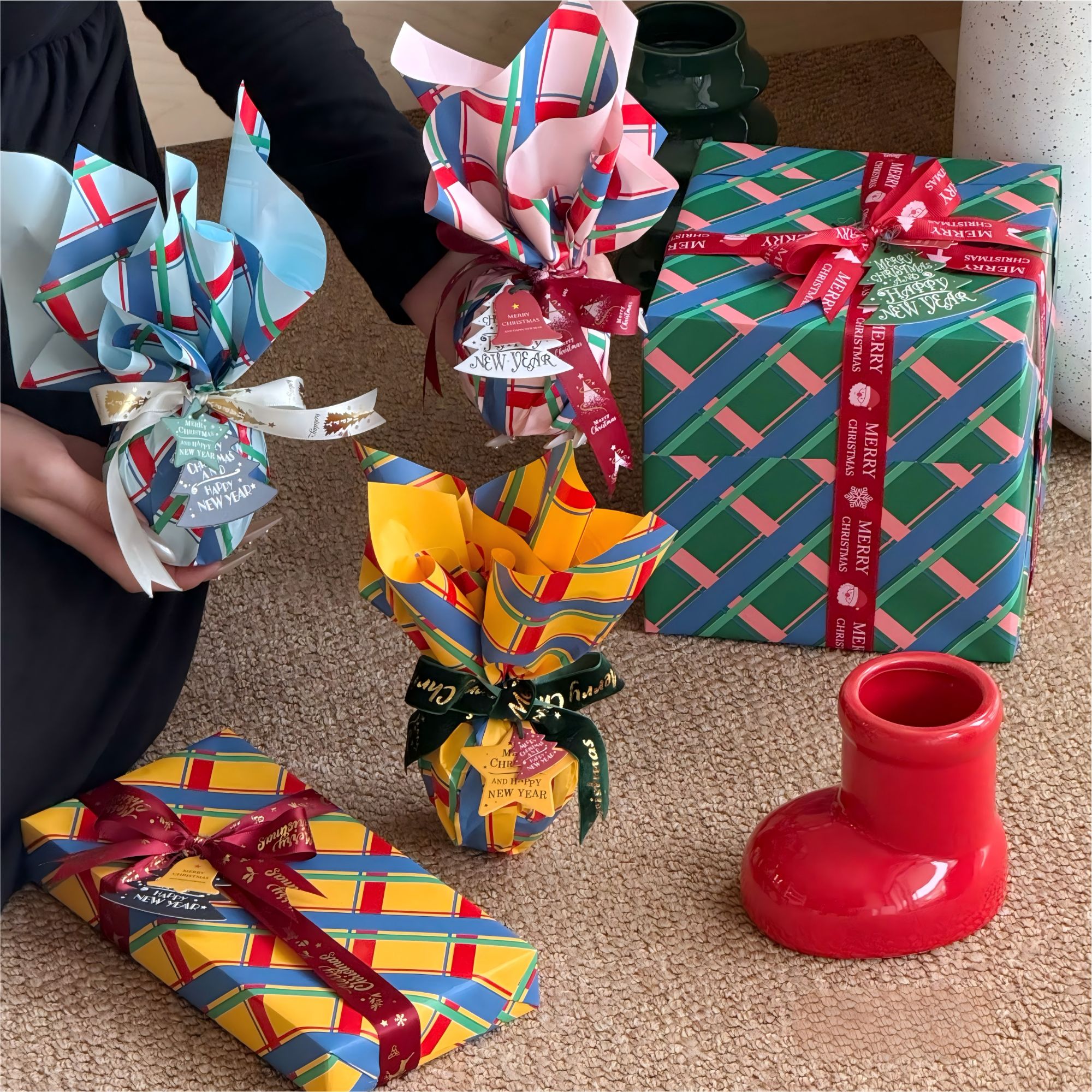 探云 圣诞节平安夜羽茵纸圣诞礼赞格花束包装纸礼盒diy防水加厚