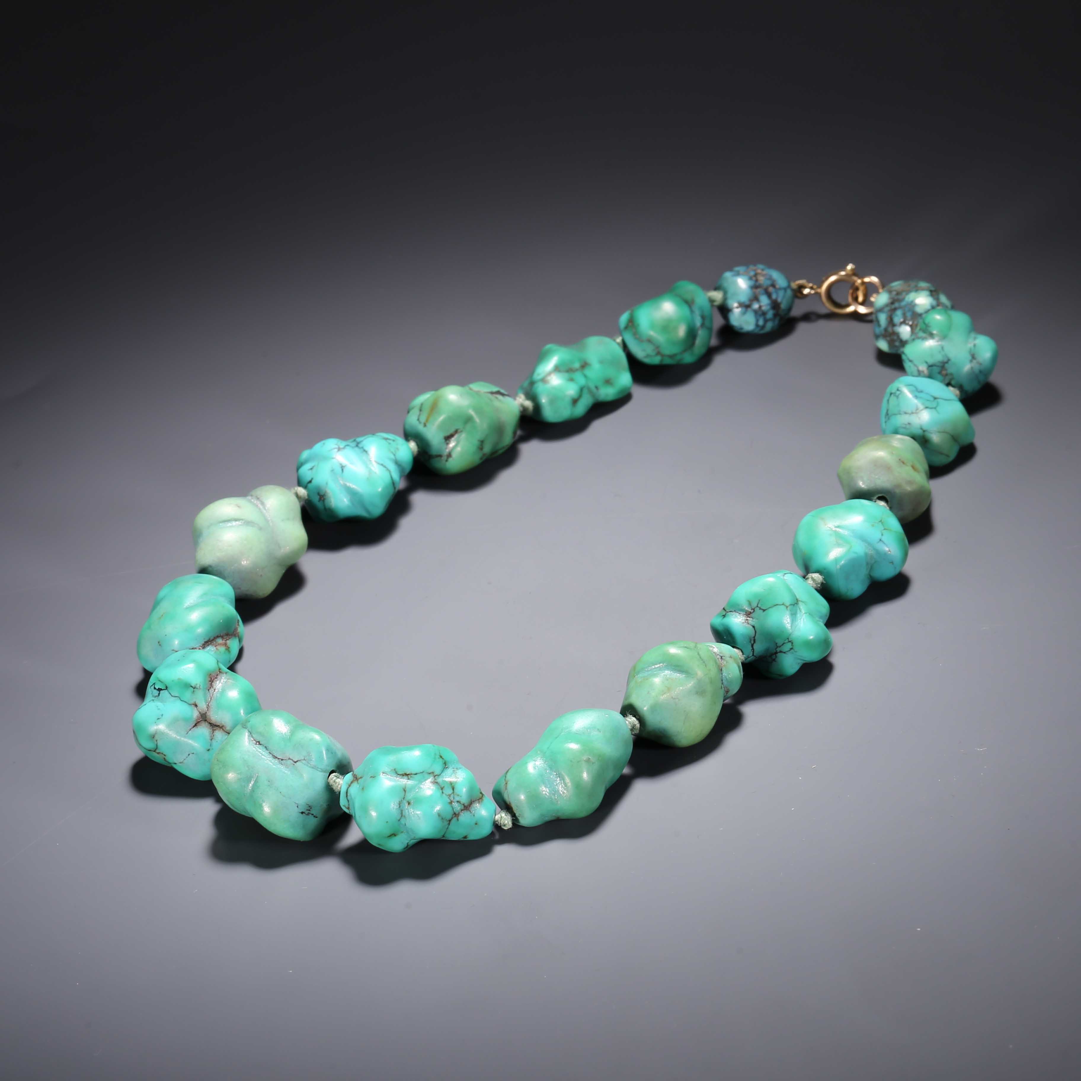 【济文阁】JZP20121221清代 绿松随形珠项链