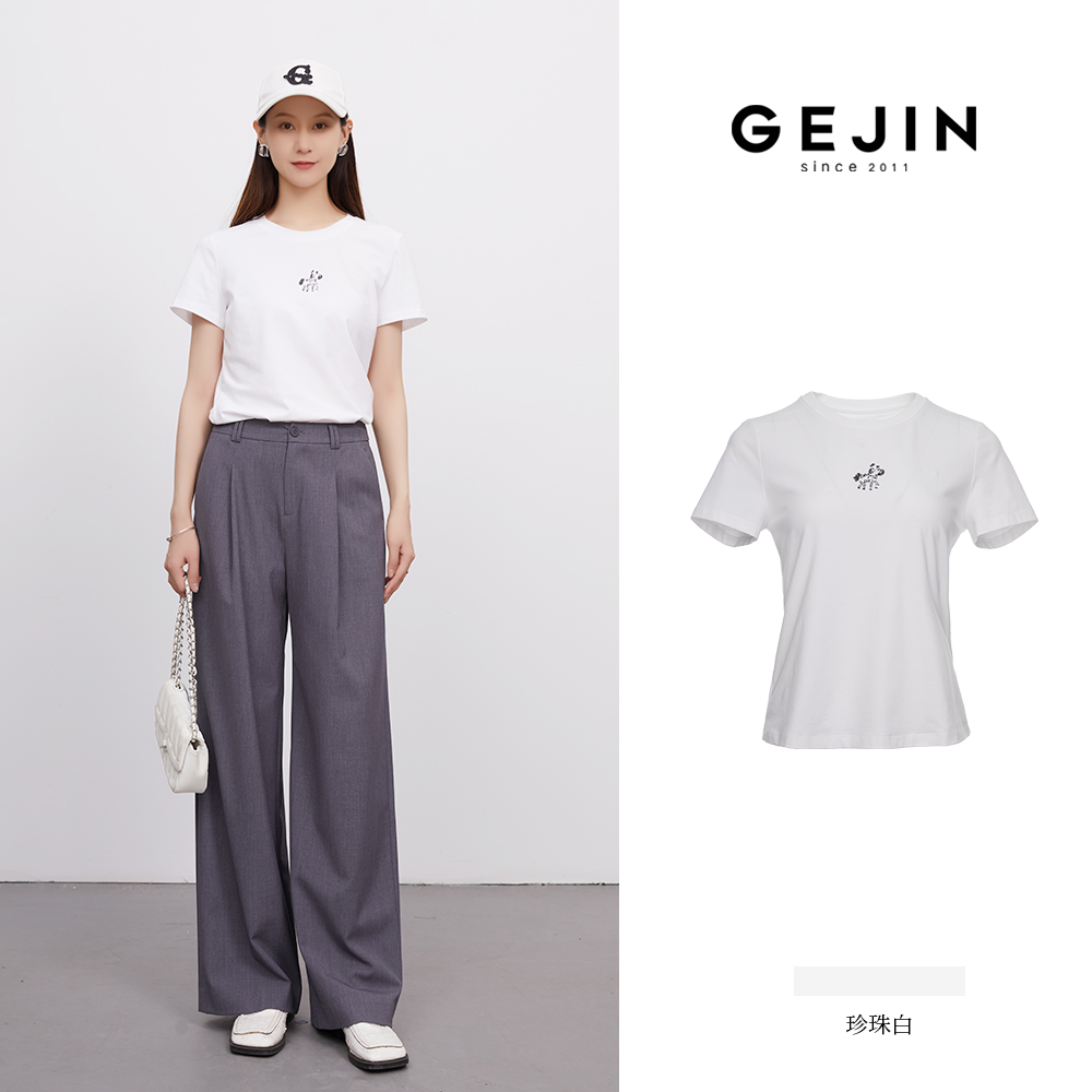 GEJIN/歌锦2025夏季新款圆领卡通刺绣速干透气短袖9232520259