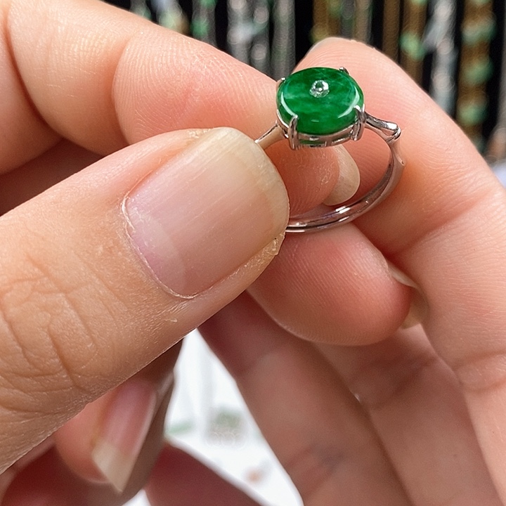 翡翠戒指银S925镶嵌57号