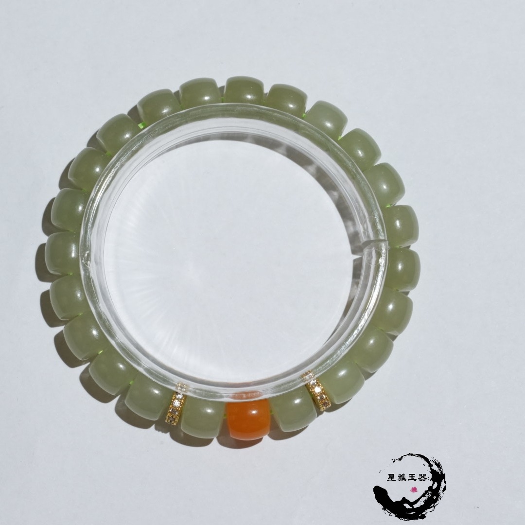 0738WM和田玉青海料晴水直切手串规格：9mm多样性发其一