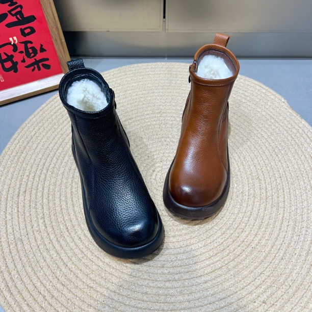 25新款K25901复古简约软底防滑百搭牛皮羊毛冬季妈妈加厚短靴舒适