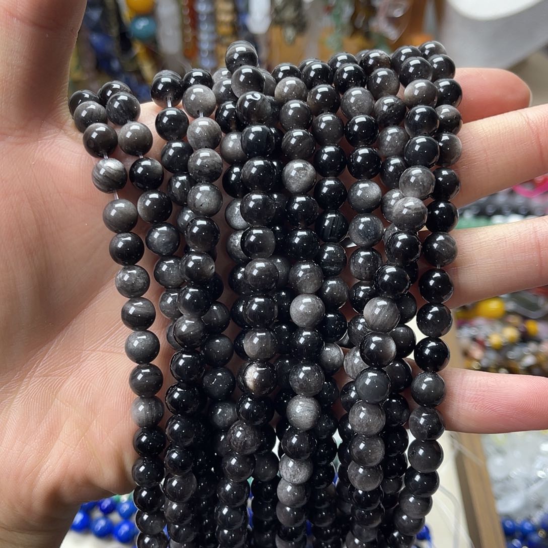 玛瑙/玉髓未镶嵌珠宝半成品卡8银耀石圆珠一条