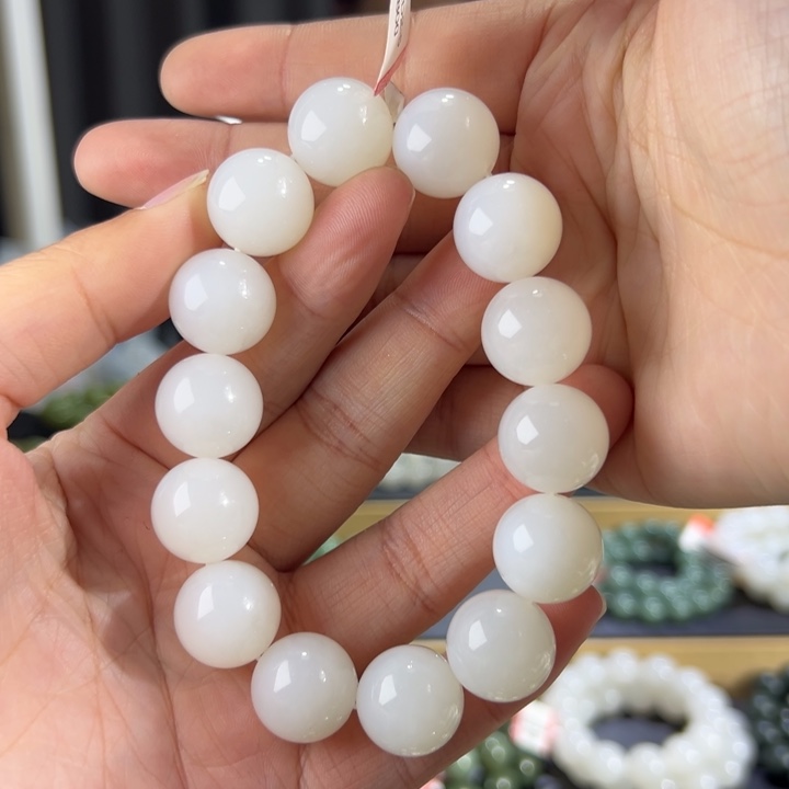 和田玉手串未镶嵌新疆天泰白玉卡16圆珠