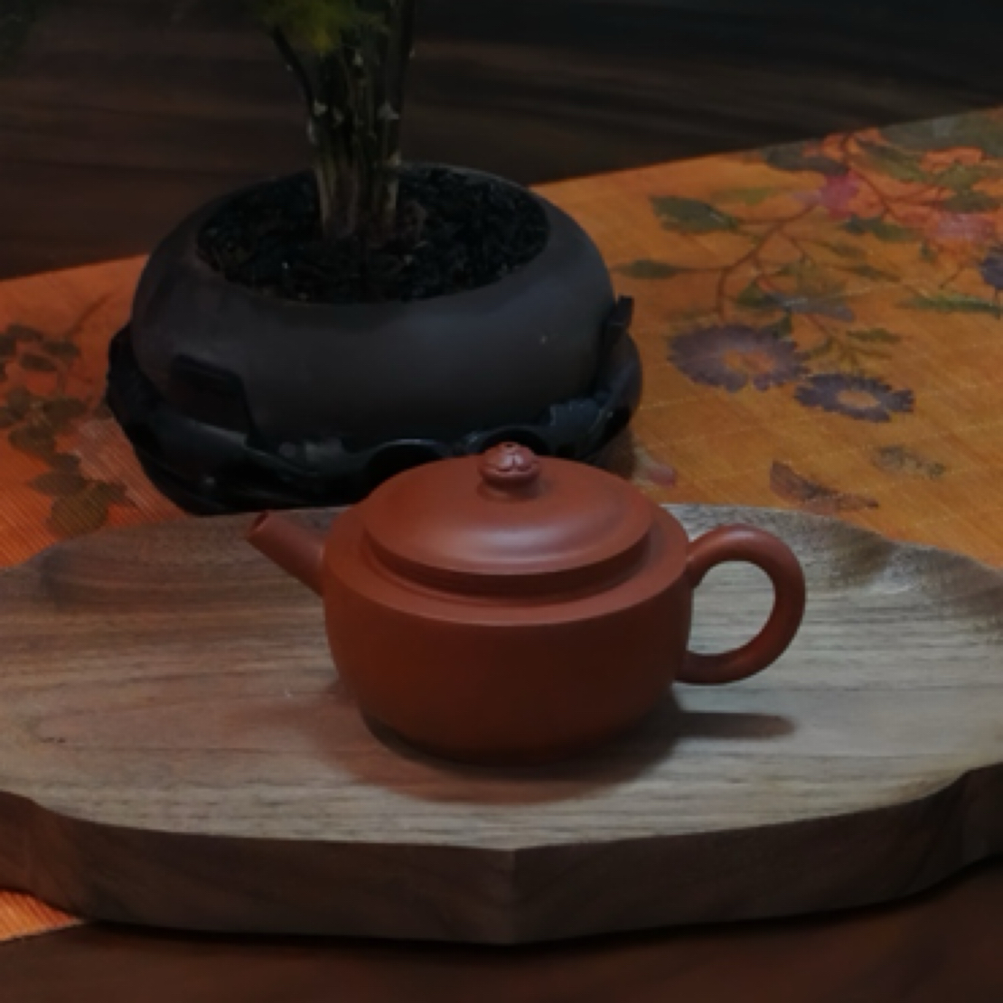 【100cc】明式折肩宫灯壶 独孔 小煤窑生砂朱泥 半手工
