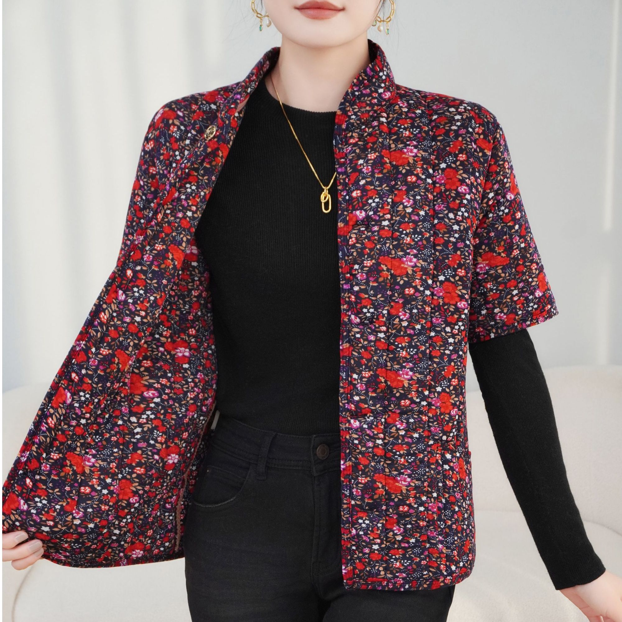 【半袖棉袄】双面花型棉袄碎花棉袄半袖百搭妈妈女士棉袄半袖