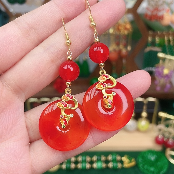 玛瑙/玉髓合金耳钉