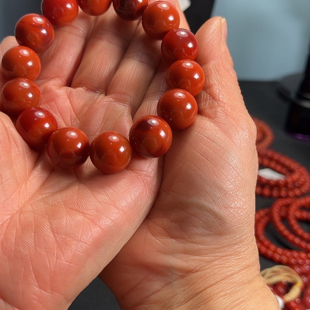 南红玛瑙未镶嵌手串南红玛瑙圆珠单圈手串15mm