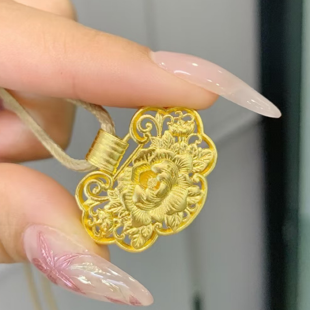 【聚鑫黄金】足金999牡丹花锁吊坠