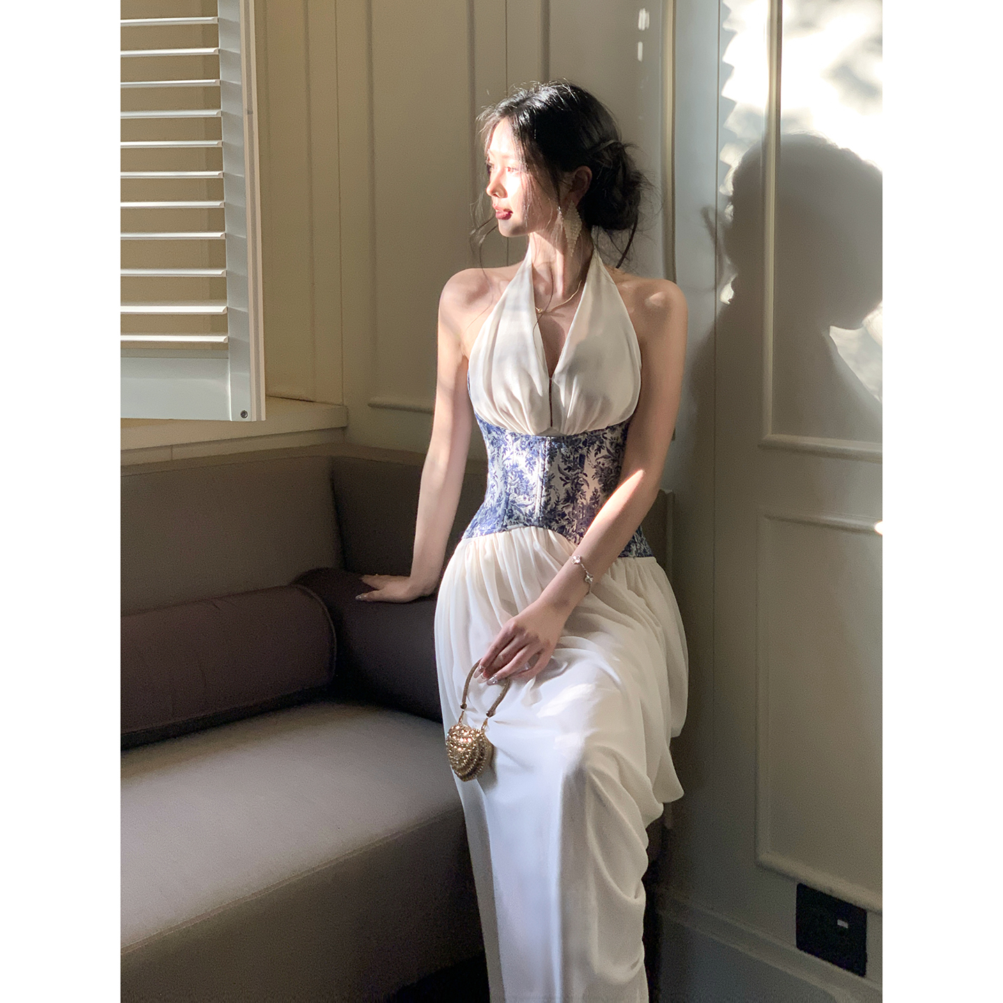 Good Job【墨尔本午夜】法式性感v领挂脖气质收腰网纱连衣裙腰封