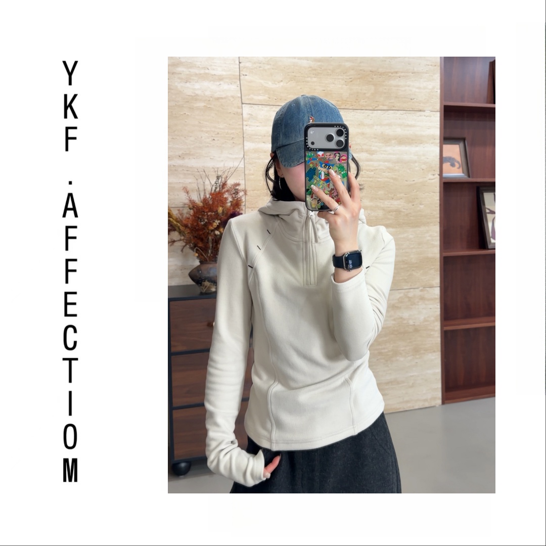 （叠搭王）欧货半拉链洋气别致长袖带帽上衣10357