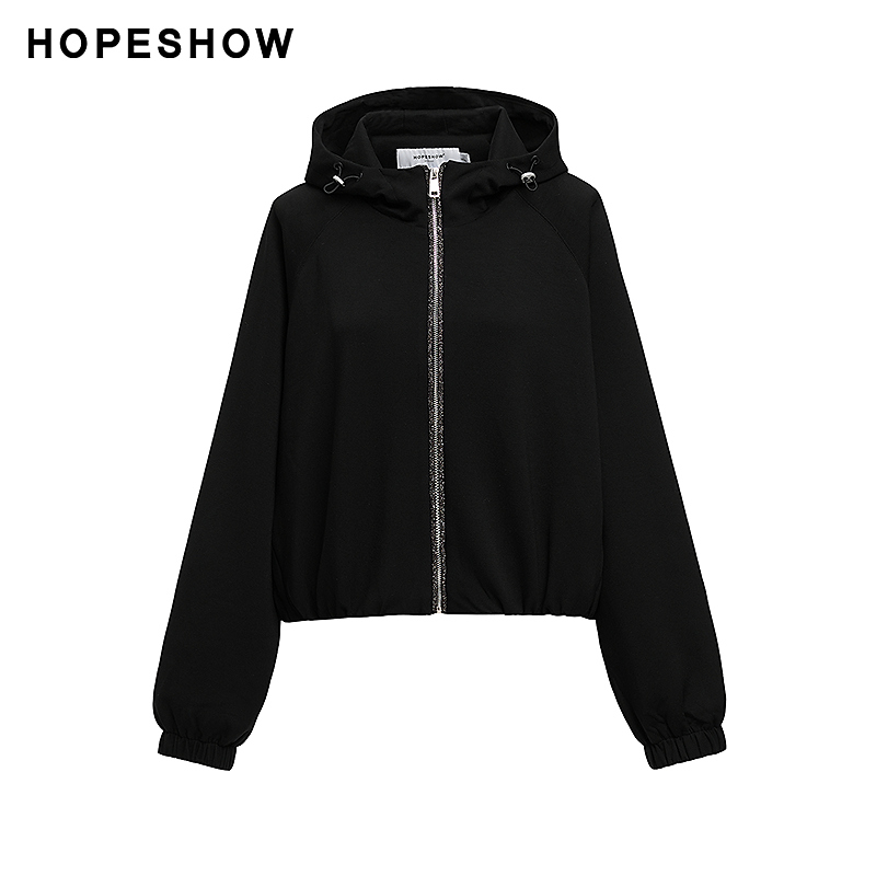 红袖春季新款女装 纯色抽绳拉链连帽领休闲外套89624470402