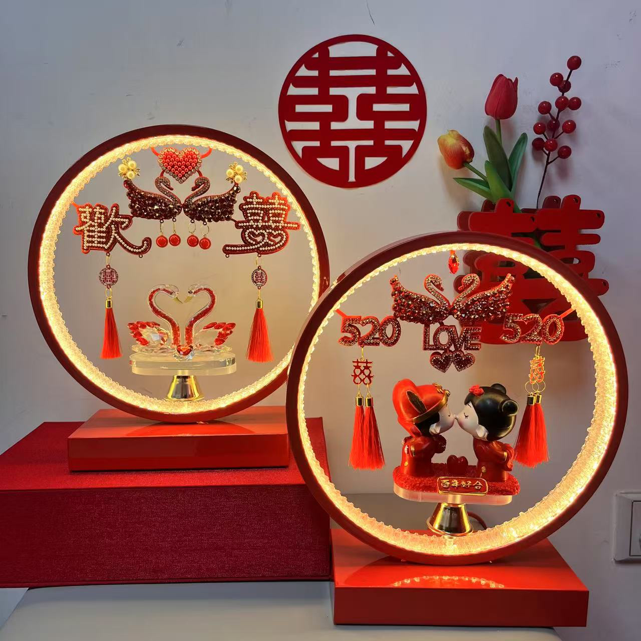 结婚长明灯中式婚礼卧室床头灯陪嫁长命灯红色台灯长明灯新婚台灯