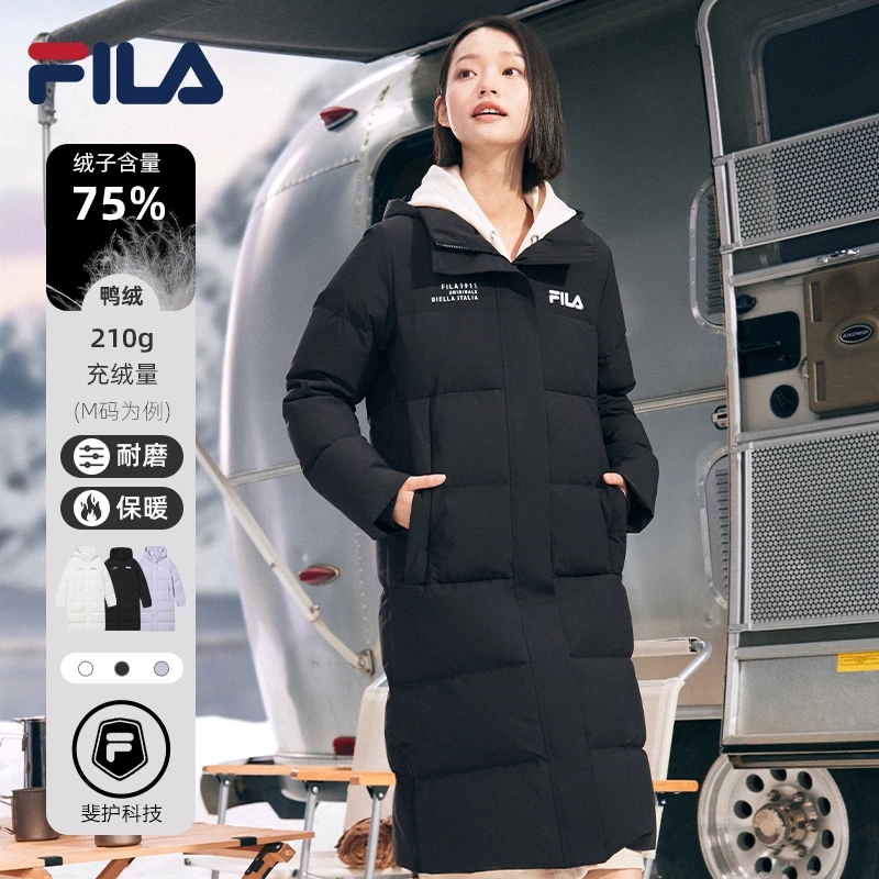 Fila/斐乐情侣冬季长款羽绒服新款时尚经典连帽羽绒服运动休闲