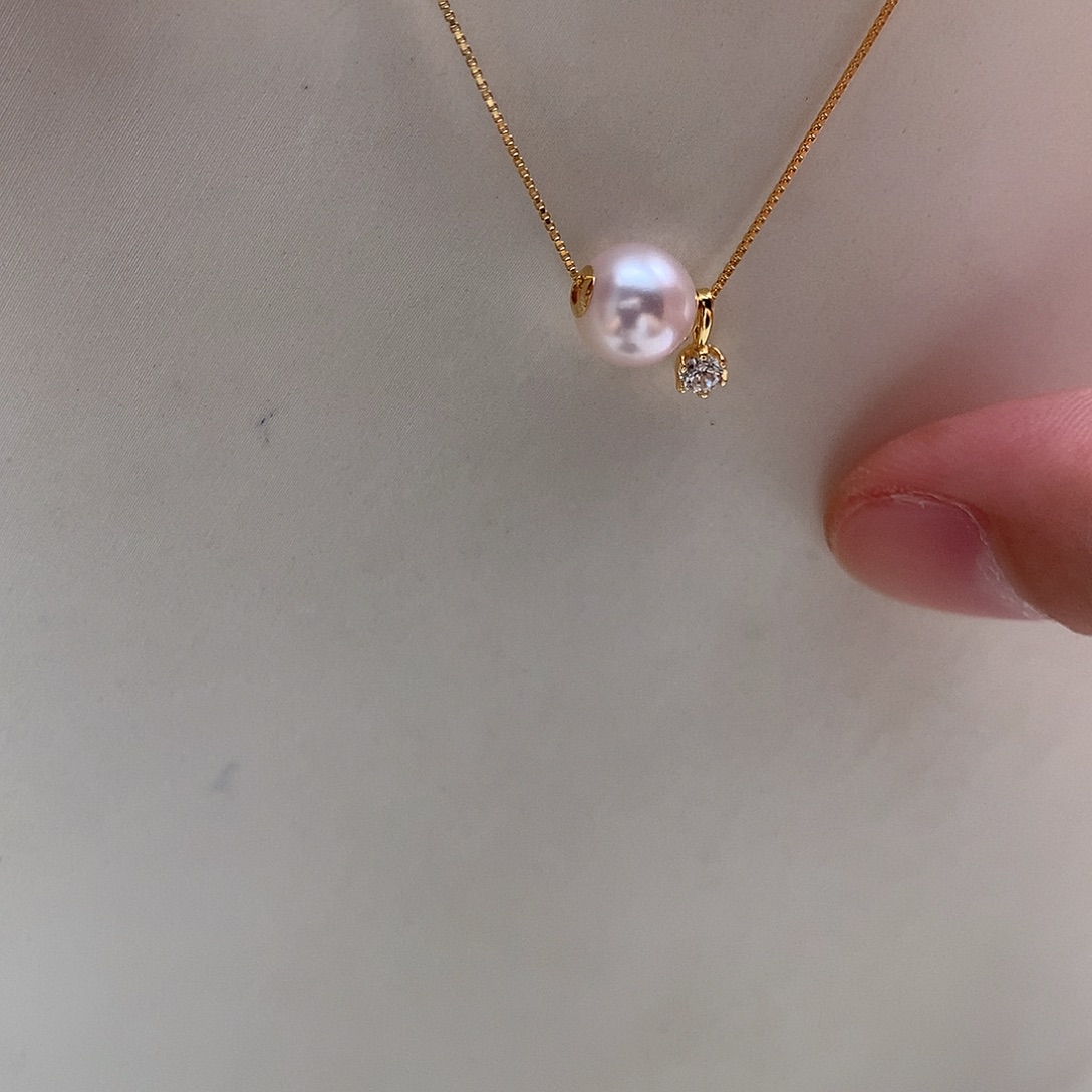 海水珍珠18K金镶嵌吊坠(赠链)8-8.5mm ak路路通