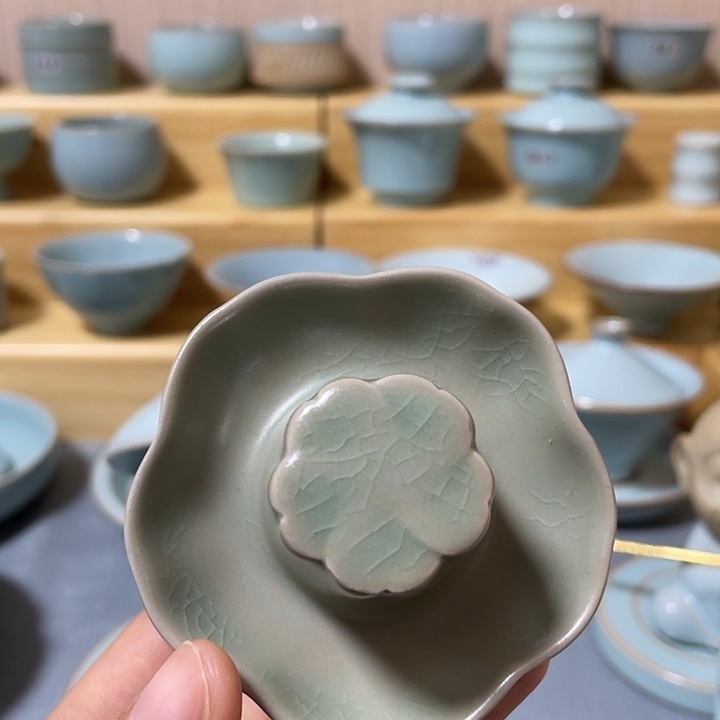 杯子陶瓷微瑕仿古绿釉