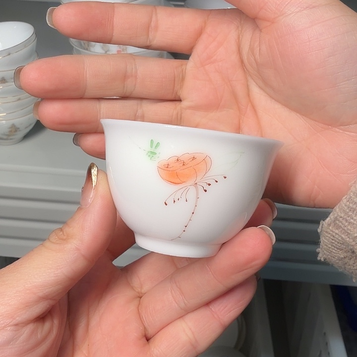 冰种手绘釉下彩莲蓬茶杯三个一组