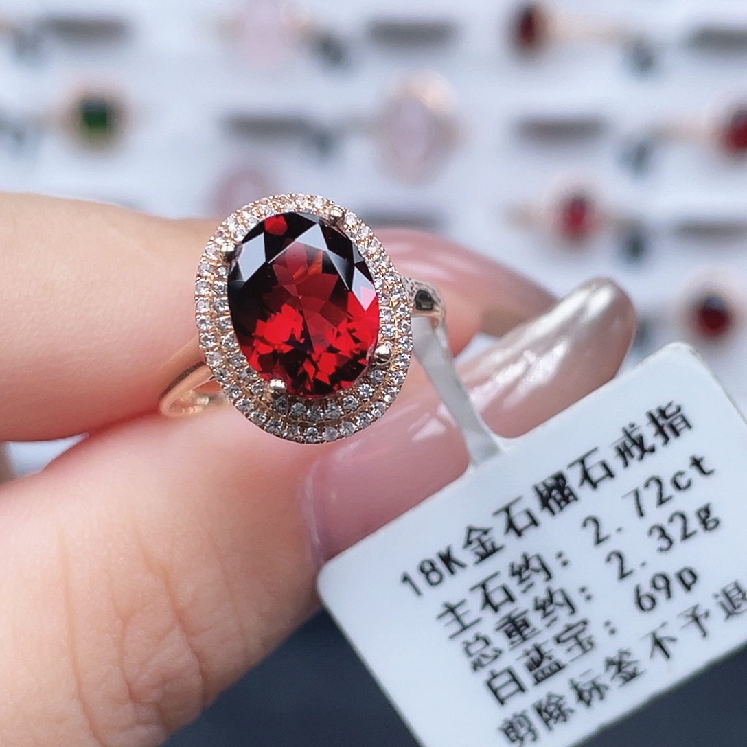 戒指石榴石18K金镶嵌