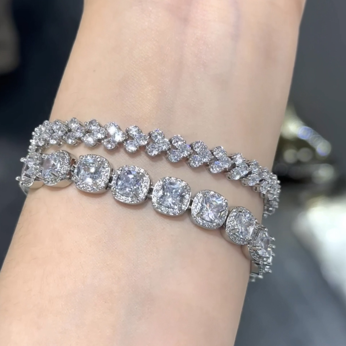 铜合金锆石手链 梓渝同款手链豪镶满钻情侣款