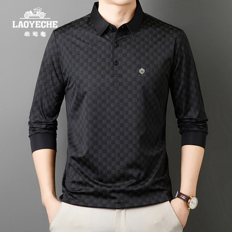 【高档休闲】老爷车春季新款长袖翻领POLO衫中年男士时尚T恤上衣