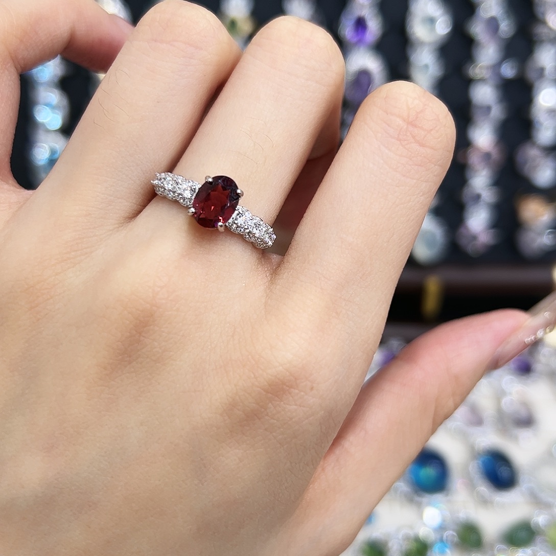 戒指石榴石银S925镶嵌