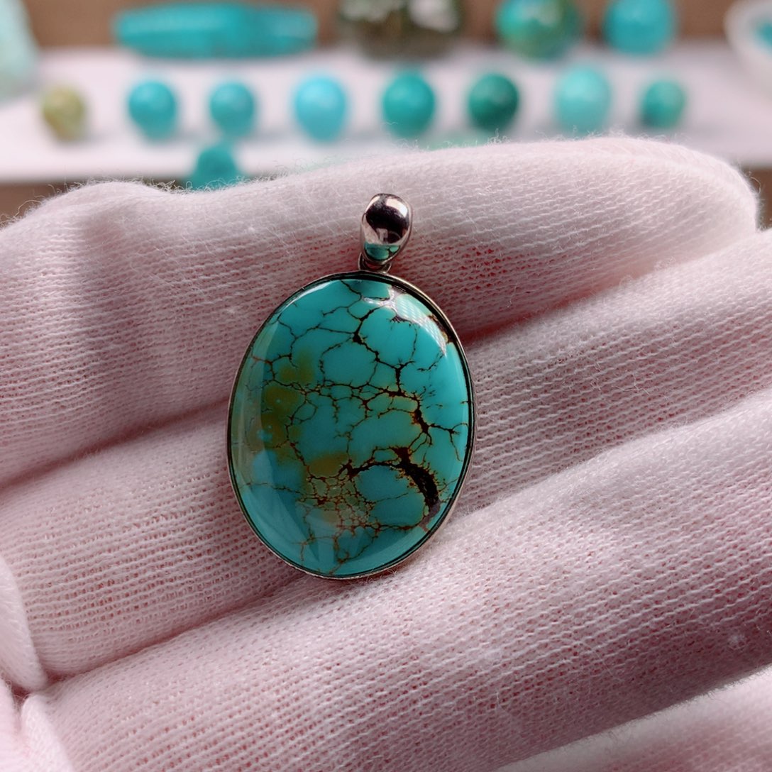 陆***双银S925镶嵌绿松石珠宝奇石