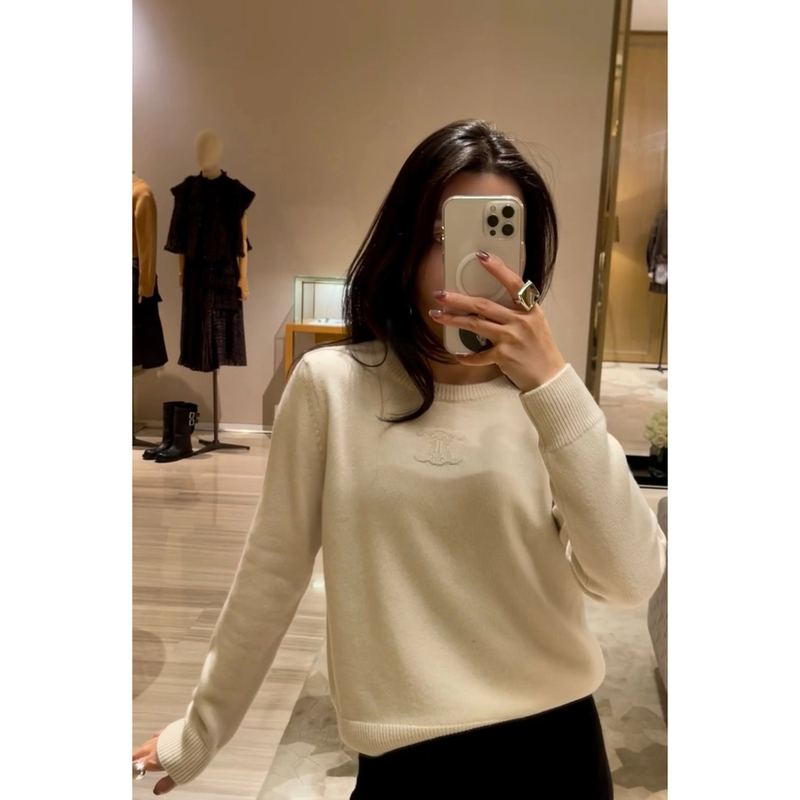 ICCLEK 圆领刺绣套头针织衫 长袖 灰色 名媛 -4105