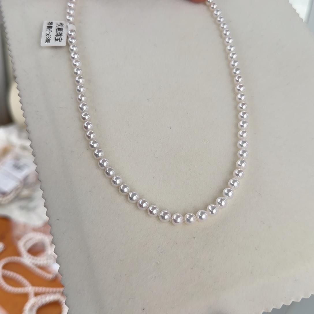 淡水珍珠颈饰银S925镶嵌6-7无核极光镜面正圆无暇炫彩冷白